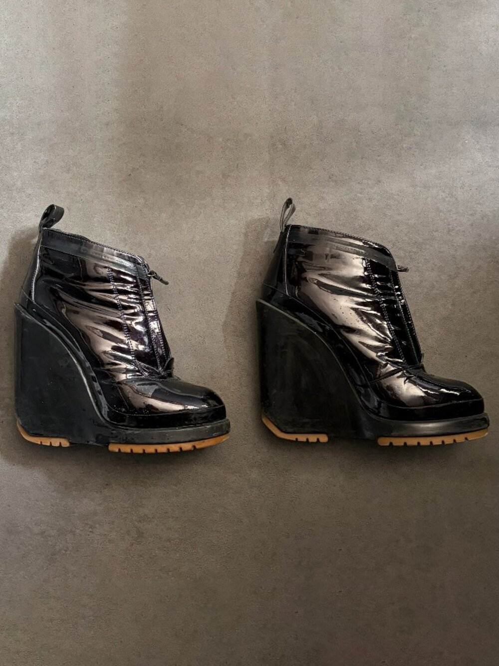 Marc Jacobs Black Patent Leather Sneaker Wedge Ankle Boots Booties Size 38.5